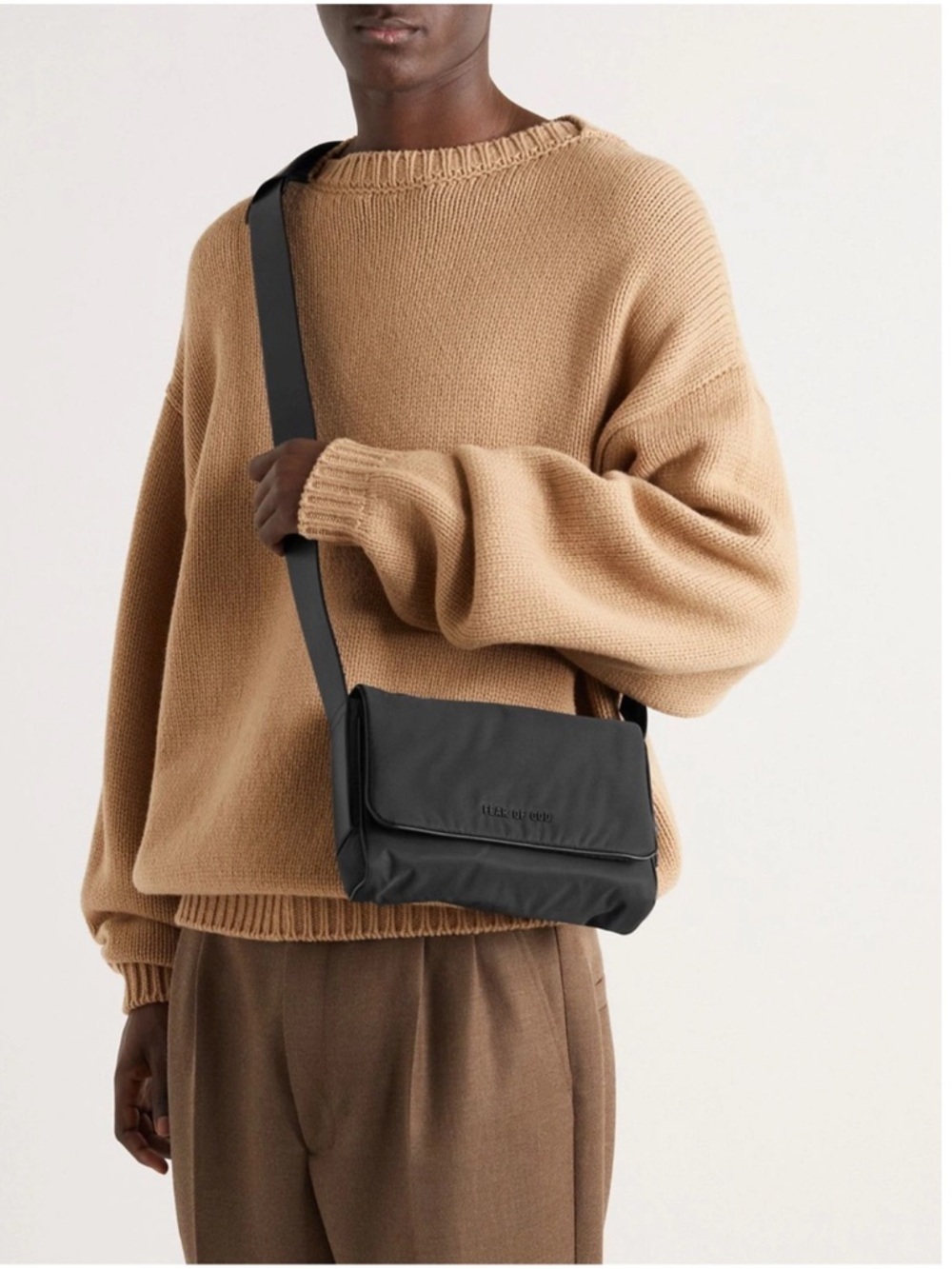 FEAR OF GOD Essentials Leather Nylon Black Crossbody Messenger Bag Pursue Light